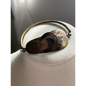 Mixed metal Bohemian rustic brass bangle bracelet Sandal Beach 7”